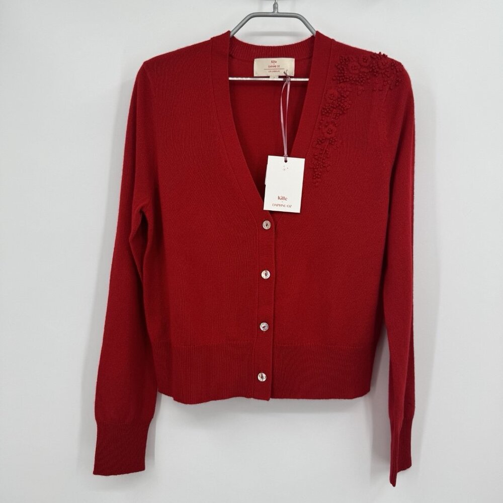 Kilte Collection Cashmere Bijou Cardigan Sweater in Cherry Red size 1-S Small
